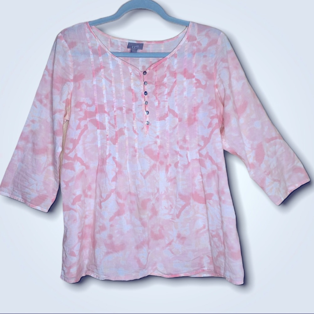 J. JILL soft pink tie dye 3/4 length sleeve blouse